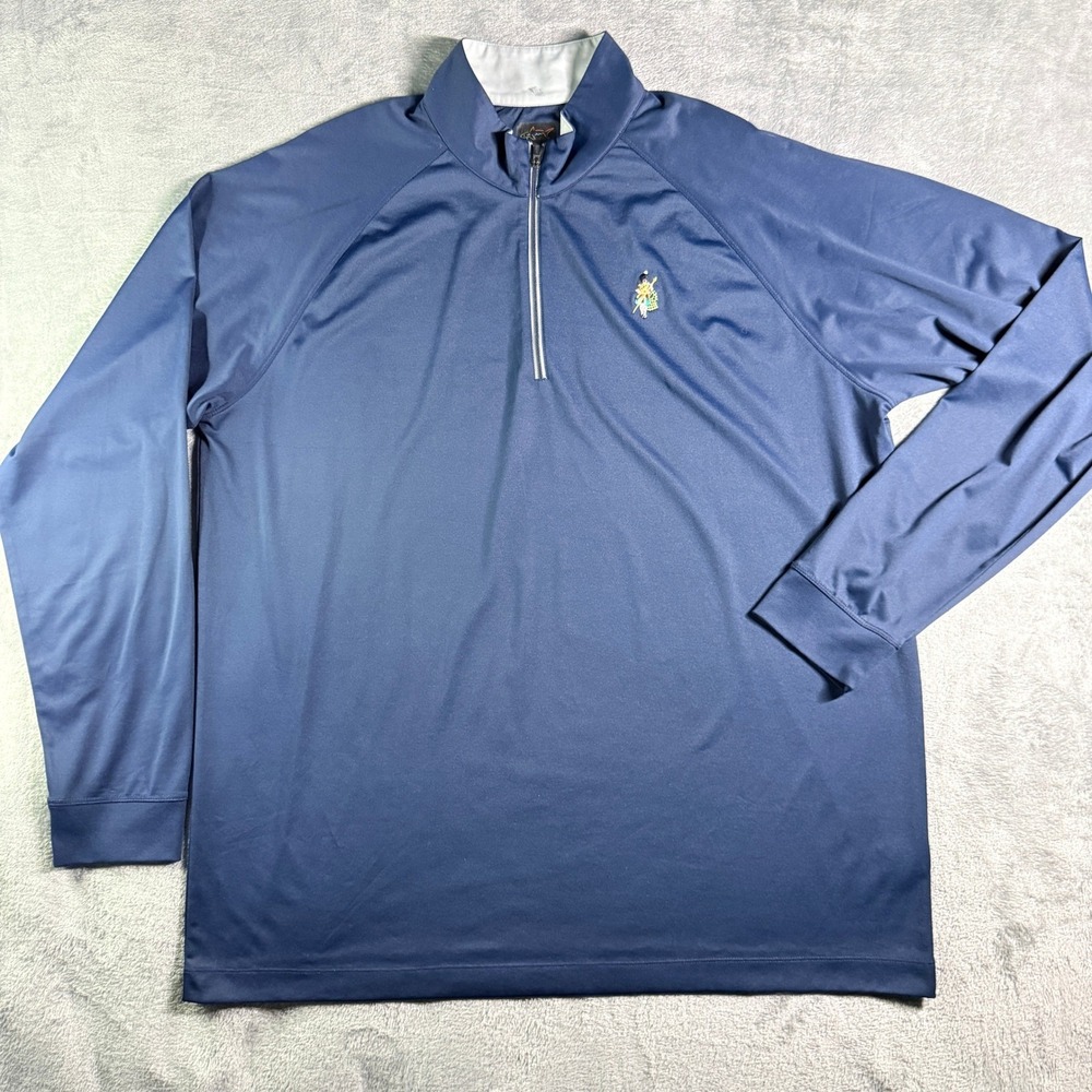 Greg Norman Mens XL Navy Blue PlayDry Quarter Zip Golf Pullover BagPipper Logo